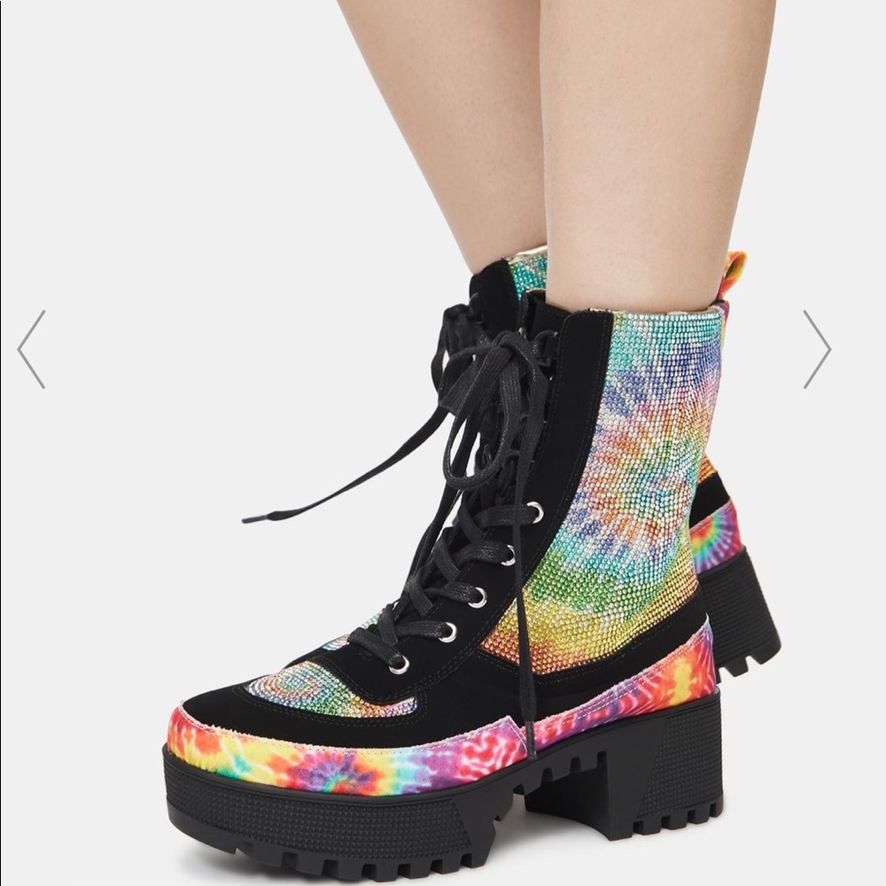 Tie Dye Rhinestoned Combat Boot - Picture 6 of 6